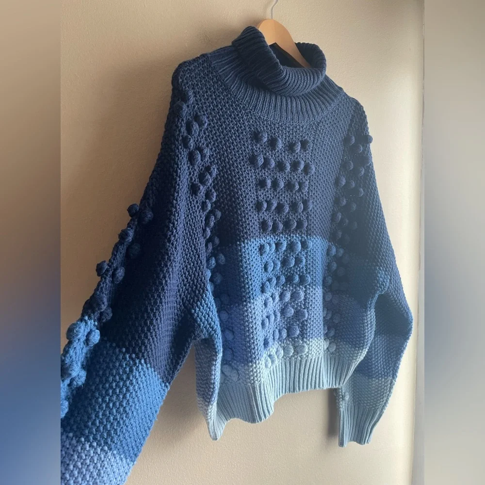 Allison New York Women Chunky Turtleneck Blue Sweater Oversized M-L - Picture 3 of 8